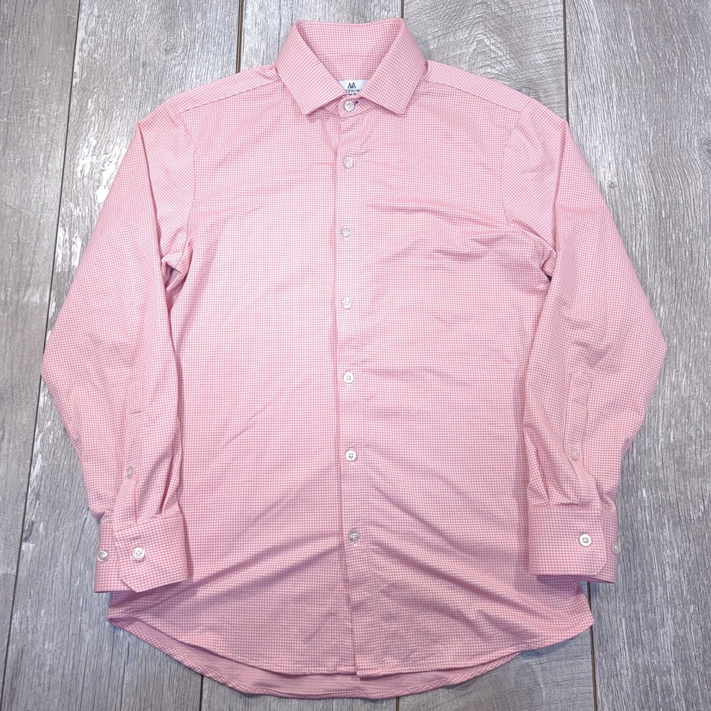 Mizzen+Main Dress Shirt Mens Small Pink Gingham Trim Fit Performance Stretch